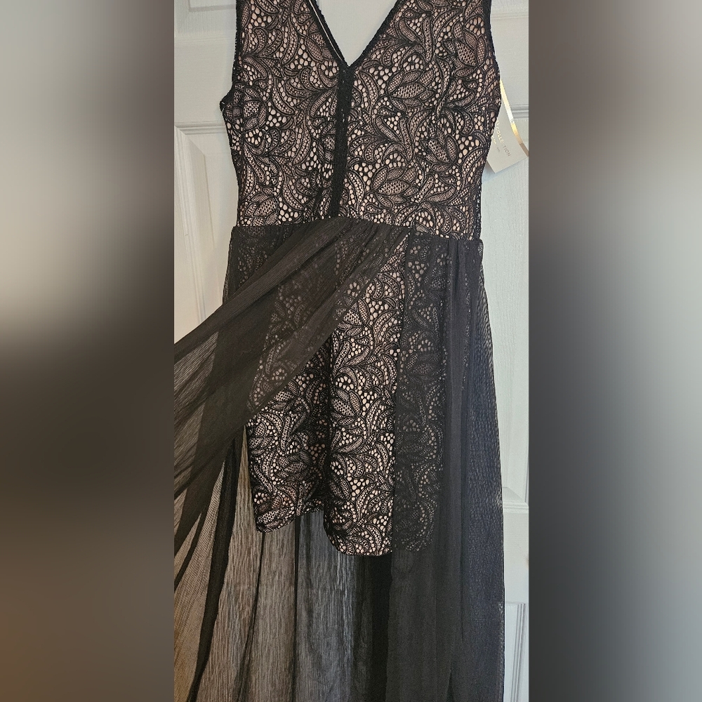 NWT. Dynamite Black Lace Maxi Dress Sheer Overlay V-neck Sleevless Evening XL. - Picture 5 of 10